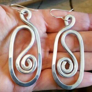 Vintage Boho Double Teardrop Earrings, Hammered Silver Electro-Plating Copper